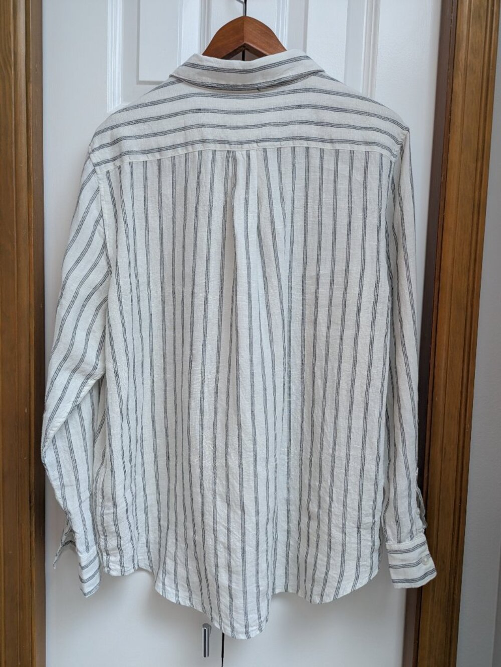Quince 100% European Linen Long Sleeve Shirt XL - HTF Oatmeal & Black Stripe - Picture 2 of 7